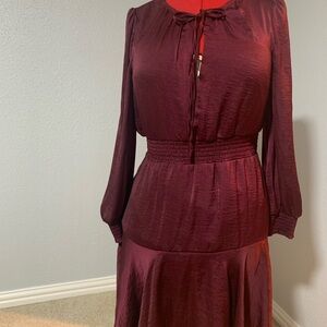 Elegant Burgundy Long Sleeve Dress